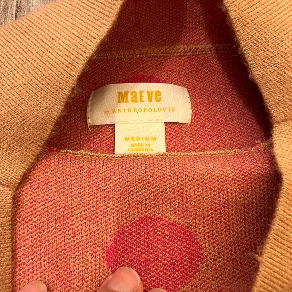 Anthropologie Tan and Pink Cowl Neck Sweater with Polka Dots - Picture 4 of 6